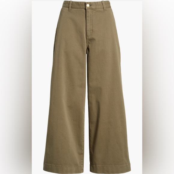 Caslon Nordstrom Women’s Olive Burnt Wide Leg Twill Pants Sz 4 High Rise BNWT - Picture 4 of 12